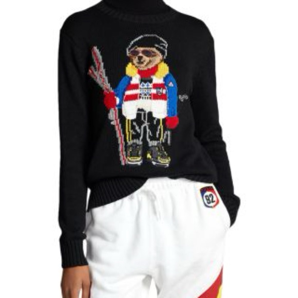 Polo by Ralph Lauren Women’s Black Sweater with Skiing Bear